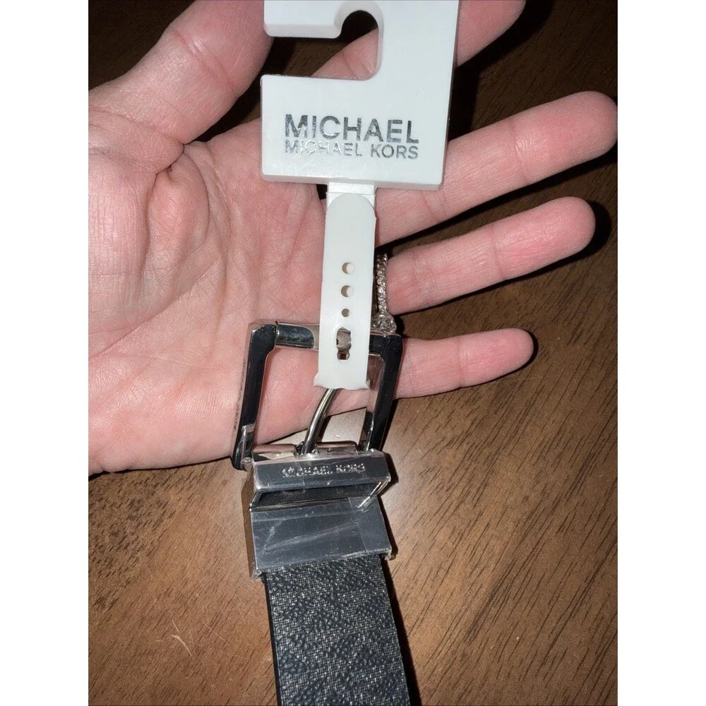 Michael Kors Reversible MK Logo Belt Black Brown Silver Twist Buckle Mens XL NWT